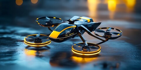 Futuristic drone concept with glowing accents against a sleek, modern backdrop
