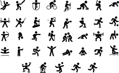 Exercise, sports and physical activity icon set