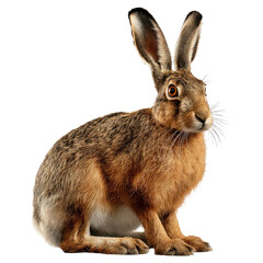 European Hare Sitting on Transparent Background