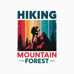 Hiking t shirt design, hiking mountain forest t shirt design