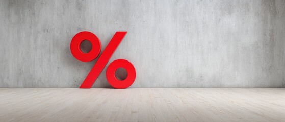The bold red percentage sign on a minimalist interior backdrop