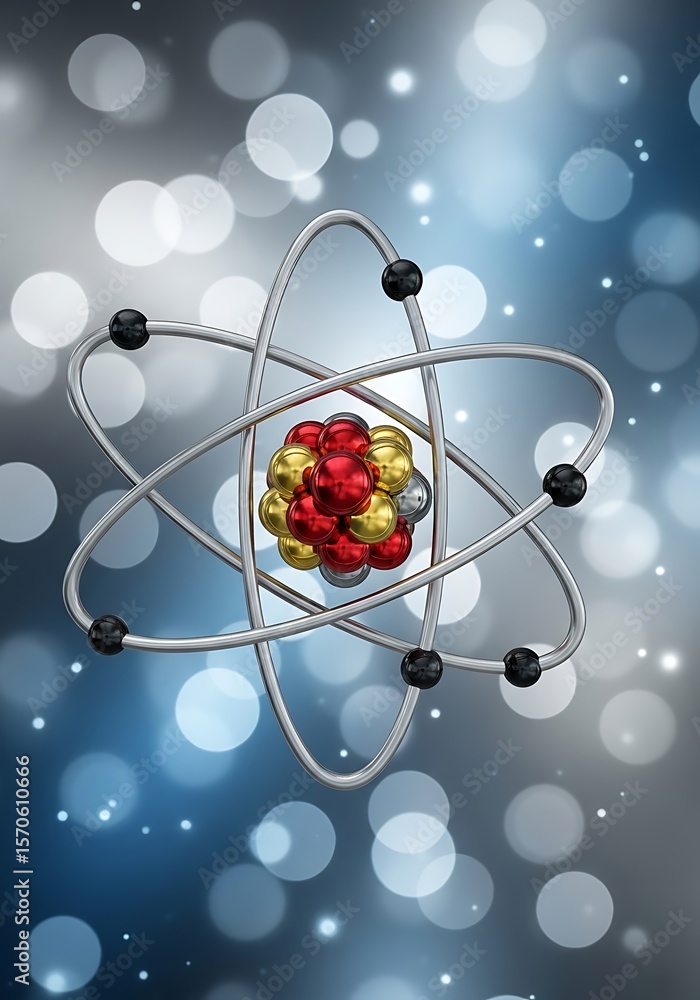 Poster atomic structure with orbiting electrons atomic model