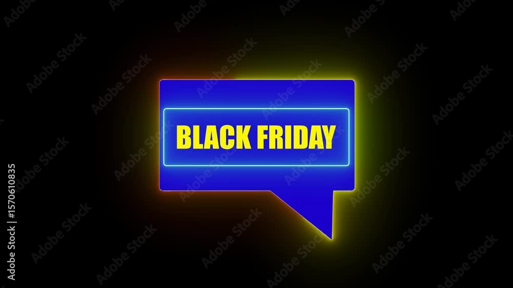 Aufkleber black friday , is displayed in inside message icon neon border animated on black background. 4k vide