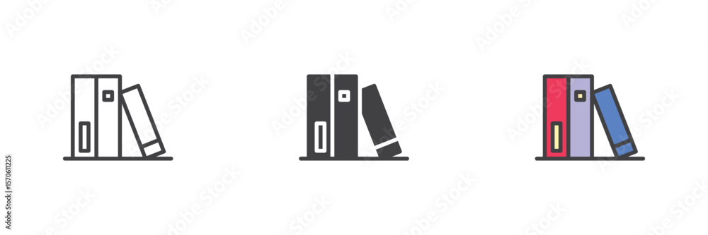 Poster binder folder icon set in line, solid and filled outline style