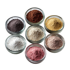 Bowls of colorful powder isolated on transparent