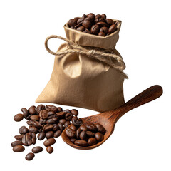 Coffee beans in bag isolated on transparent background