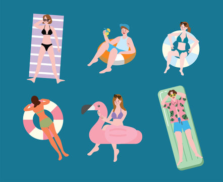 Flat Illustration of swimming people