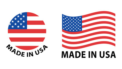Dual flag icons with made in USA text for patriotic and export purposes