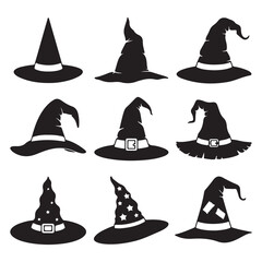 Black Witch Hat Silhouette Isolated for Halloween Design