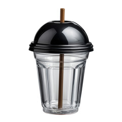 Clear plastic cup with straw isolated on transparent