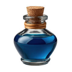 Blue potion in a glass bottle with cork