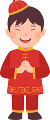 Cute Chinese Boy Greeting Pose

