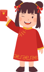Cute Chinese girl holding red envelope

