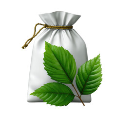 White bag with green leaves isolated on transparent