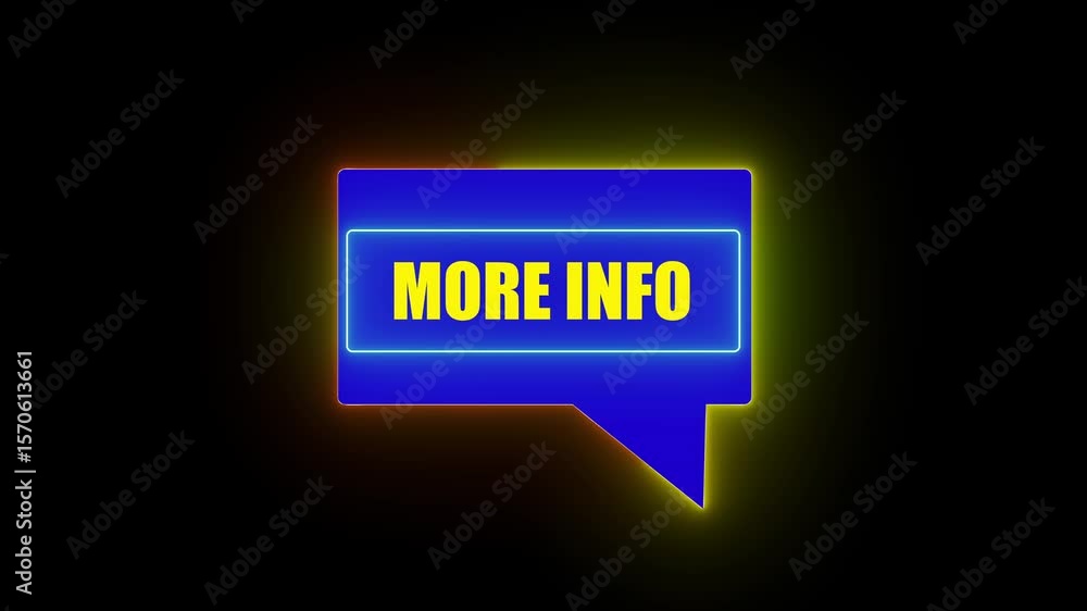 Poster more info , is displayed in inside message icon neon border animated on black background. 4k video m