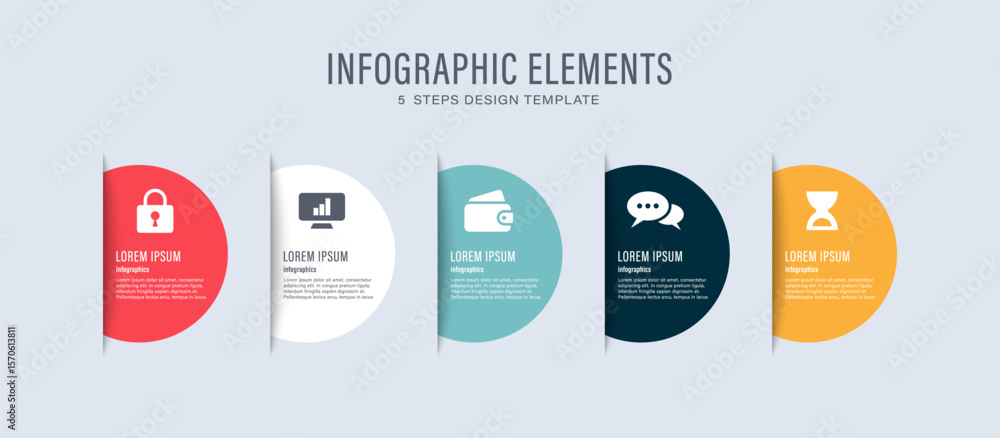 Poster semicircle infographic elements for business presentation slides. five steps or processes layout inf