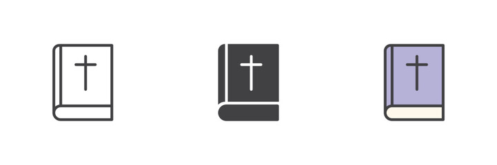 Fototapeta premium Christian Bible icon set in line, solid and filled outline style