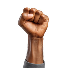 Raised fist of a black man isolated on white