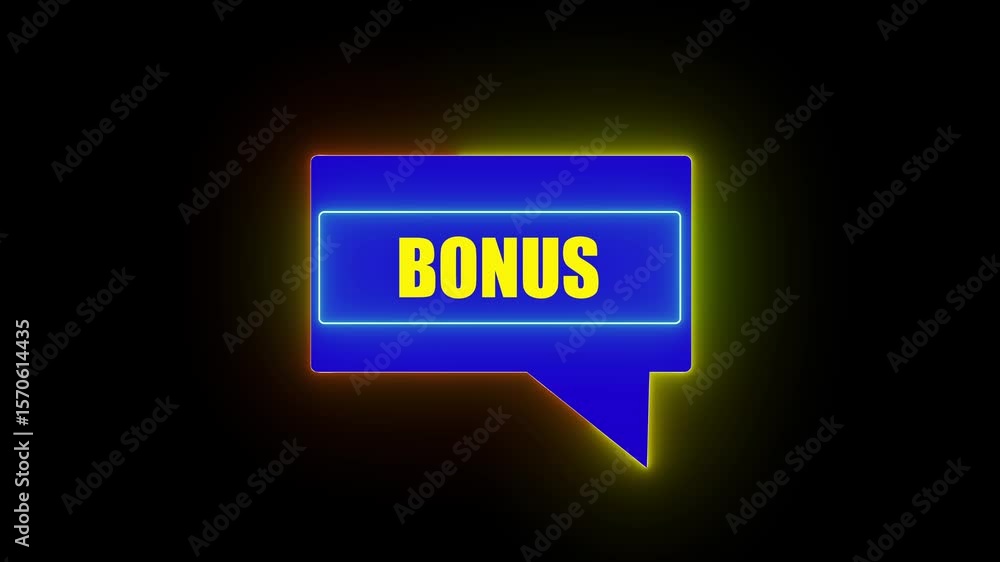 Aufkleber bonus , is displayed in inside message icon neon border animated on black background. 4k video motio