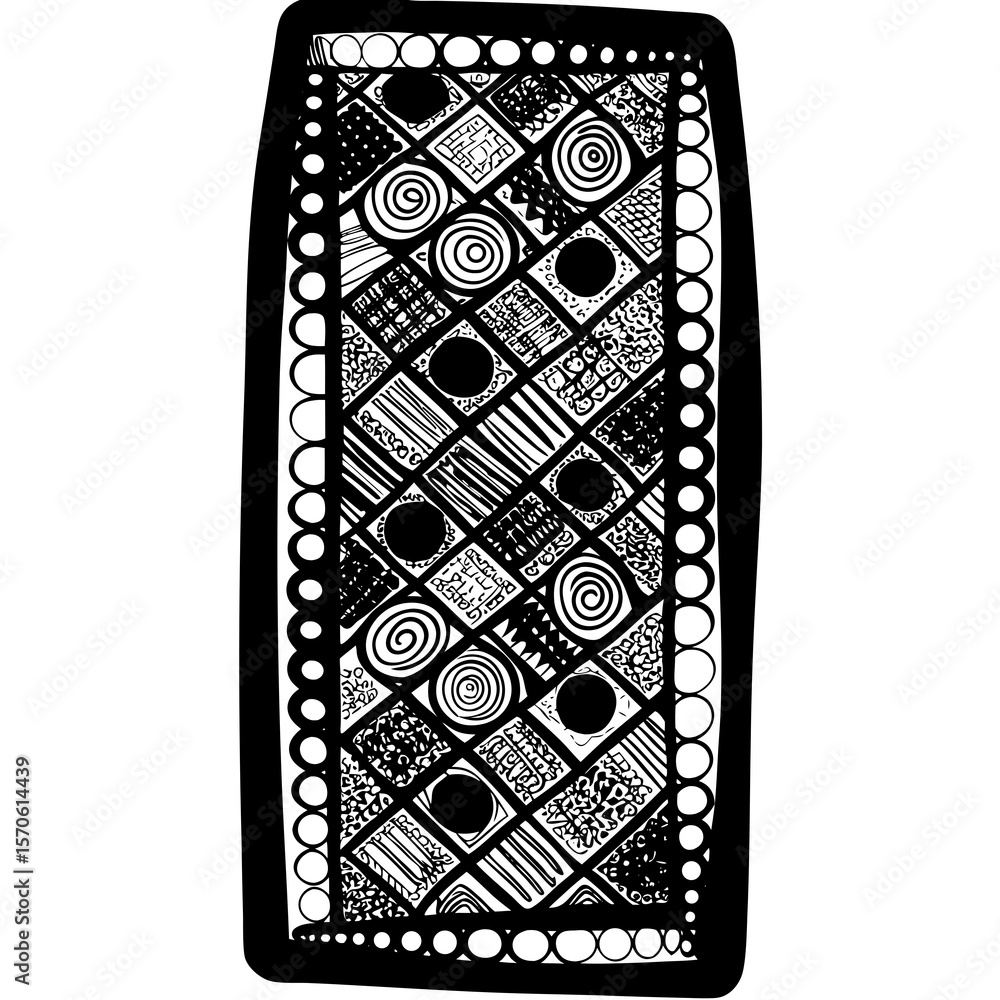 Poster abstract black and white illustrated pattern resembling a decorative rectangular design with intrica
