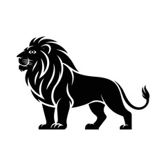 Majestic Standing Lion Silhouette – Bold Black Vector Animal Design with Wild Mane

