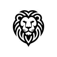Tribal Lion Head Logo – Bold Black Line Art Animal Emblem on White Background

