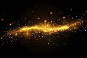 Fototapeta premium Golden Dust Shimmers on Dark Background in Glitter Effect, Decoration Themes