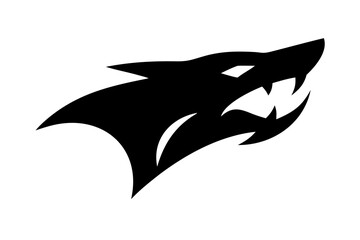 Aggressive Wolf Head Logo, Black Silhouette, Vector Design