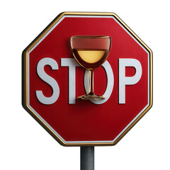 Stop sign with wine glass isolated on transparent