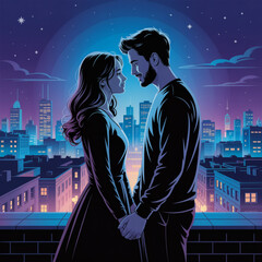Young Couple Sharing a Quiet Night on Rooftop