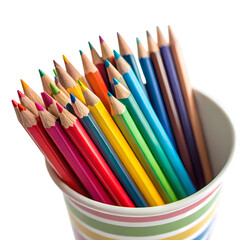 Fototapeta premium Vibrant Colored Pencils in a Cup Perfect for Art Creativity on transparent background