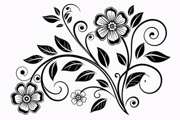 Elegant black and white floral design with leaves and swirls perfect for decorative and creative projects