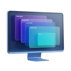 Interface of Digital Display: An eye-level perspective presents a digital display showcasing an intuitive interface with a stack of vibrant windows.