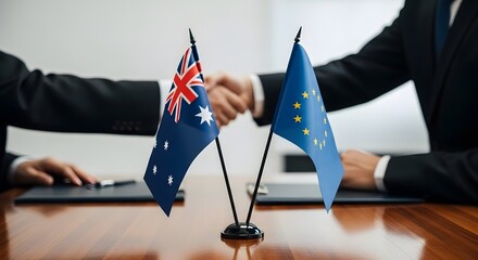 Australia and European Union Flags with Handshake 