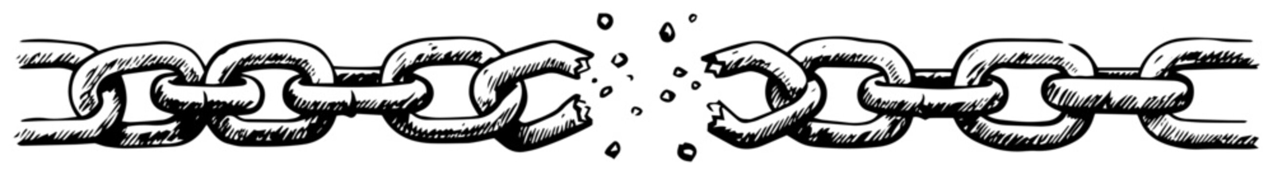 broken chain link freedom concept hand drawn sketch