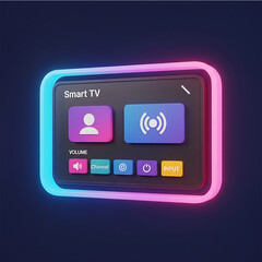 Smart TV Interface: A sleek and modern illustration of a smart TV interface, rendered with vibrant neon lighting and intuitive icons, representing the future of home entertainment.