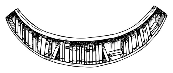 curved bookshelf filled with books vector sketch illustration © Kaz