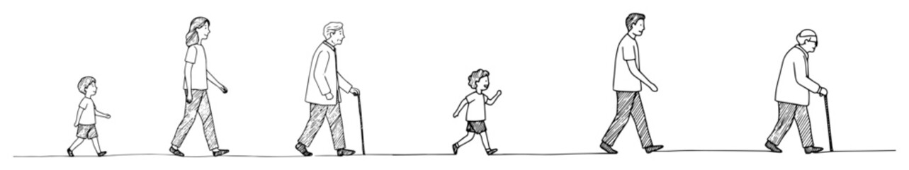 stages of life of a man from child to senior sketch