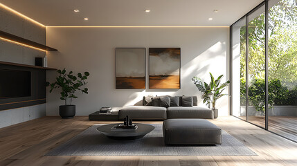 An art gallery with beautiful paintings displayed on minimalist white walls