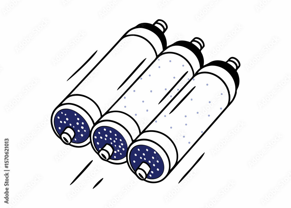 Poster illustration of three cartridge filters with dots and transparency effect suitable for design projec