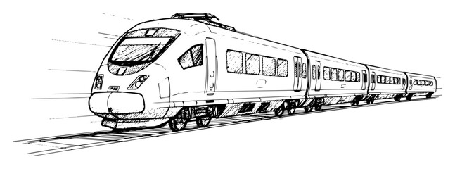 high speed passenger train vector sketch illustration © Kaz