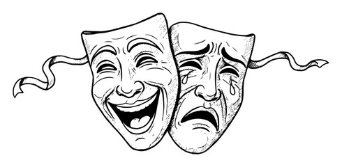 comedy and tragedy theater masks hand drawn vector sketch