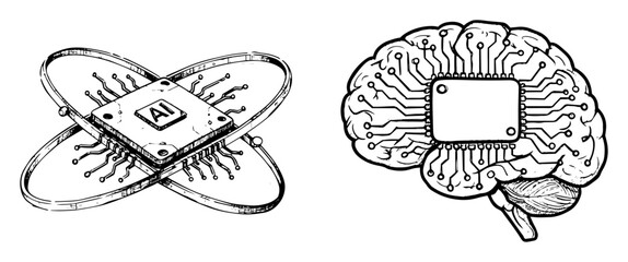 artificial intelligence brain and chip repair concept sketch