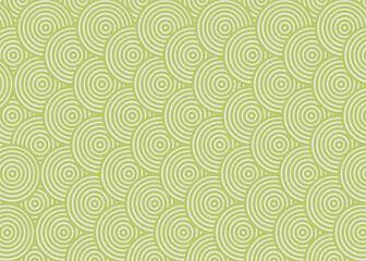 Seamless pattern of white concentric semi-circles on light olive green background. It creates a modern, rhythmic, and organic look. Ideal for eco-themed designs, wallpapers, textiles, or packaging. 