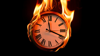 "Burning Alarm Clock – Urgency, Deadline, and Time Pressure Concept in Fire"

