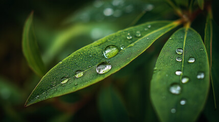Water droplets on fresh leaf