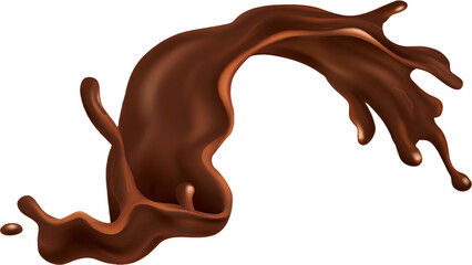 Artistic Illustration of Flowing Chocolate Splash with Droplets and Curves. PNG Transparent Background