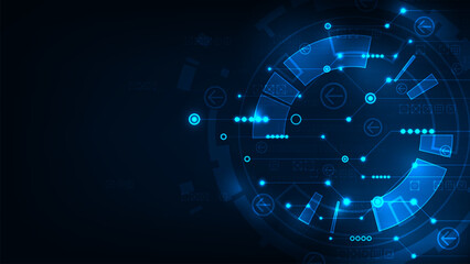 Abstract futurisit circuit board hi tech technology dark blue. Line electronic with concept communication.