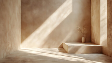 Background image for design or product presentation, with a play of light and shadow, in light, warm neutral tones