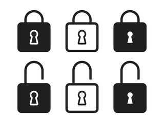 Set of key icons, flat vector style padlock key symbol